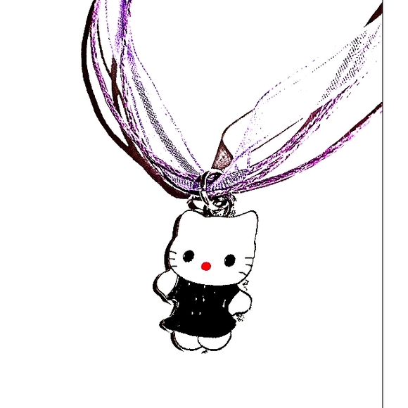 Hello Kitty Charm In Cute Black Dress On A Purple Layered Ribbon Necklace - Picture 5 of 7